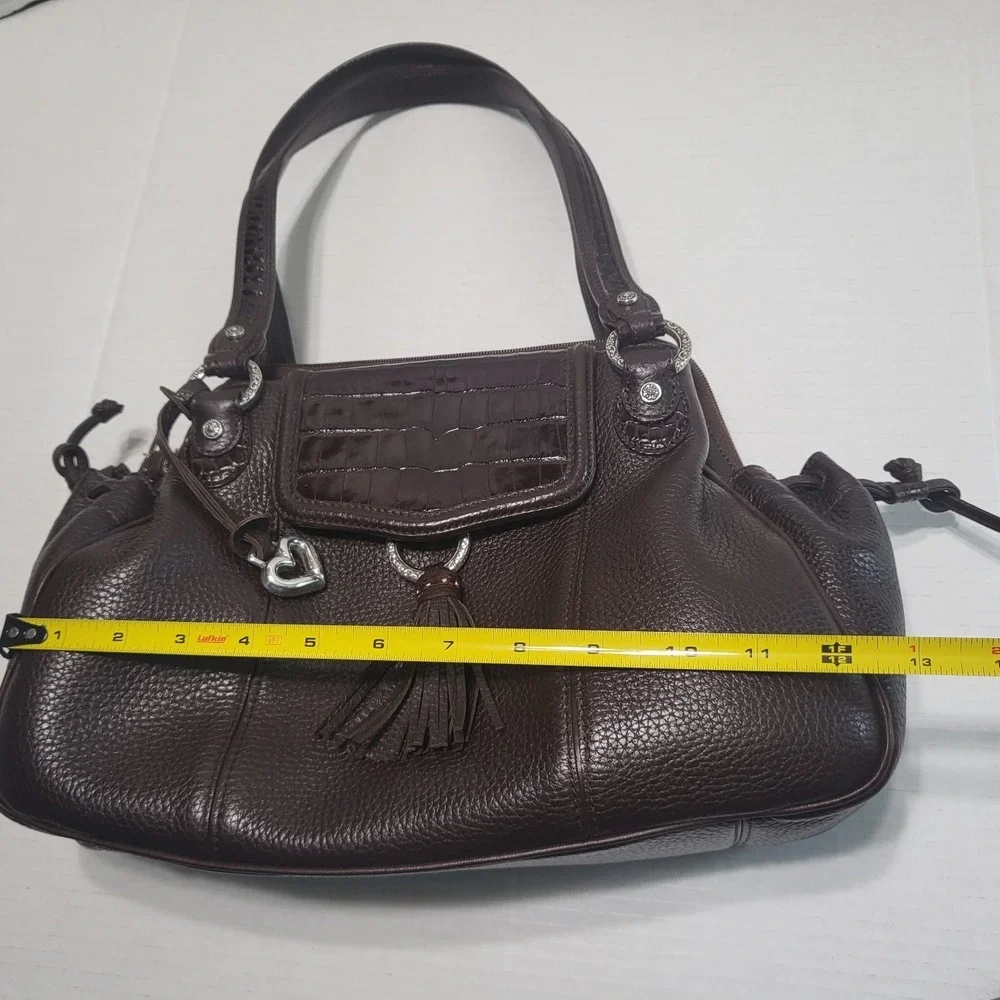 Brighton Brown Leather Shoulder Bag Croc Embossed Pebble Tassel Heart Charm